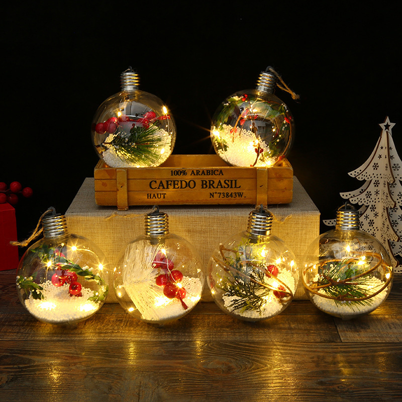 8cm Transparent DIY Christmas Tree Hanging Ball Acrylic Clear Xmas Ball LED Ball Ornament Gift Holiday Wedding Party Decor